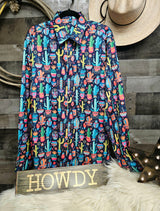 Baha Ranch Crazy Cactus Lady Unisex Western Button Up Shirt