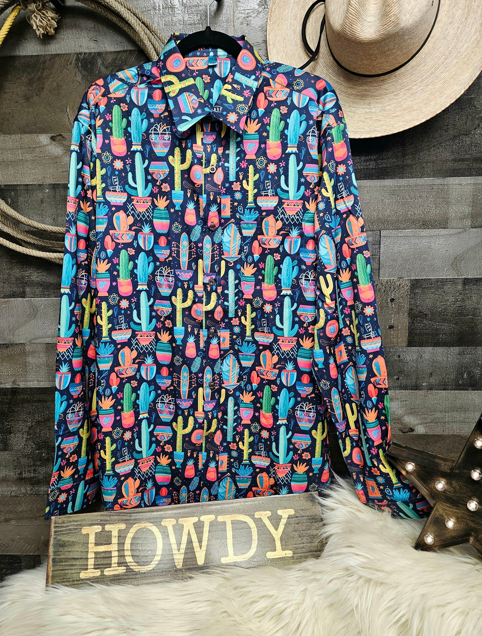 Baha Ranch Crazy Cactus Lady Unisex Western Button Up Shirt