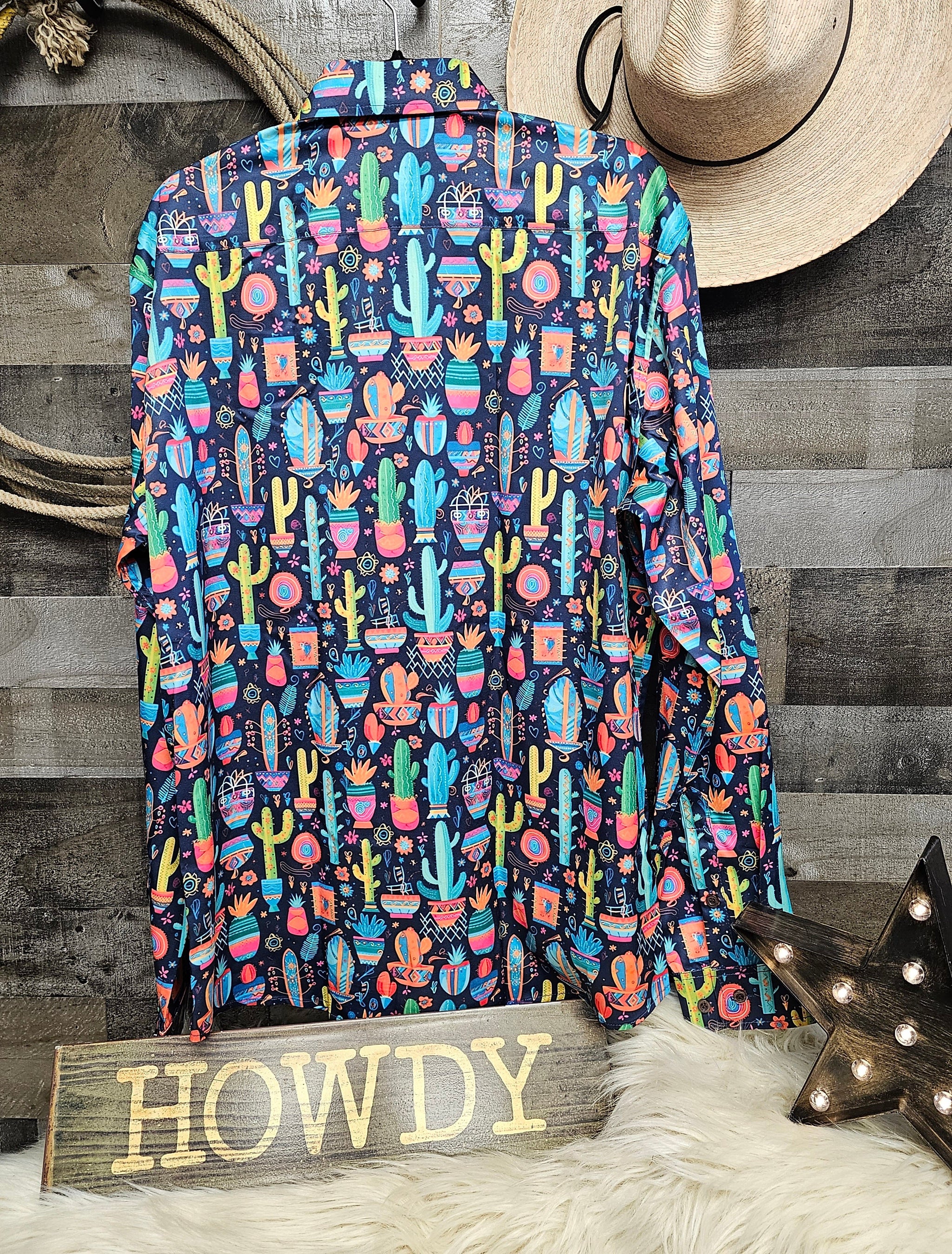 Baha Ranch Crazy Cactus Lady Unisex Western Button Up Shirt