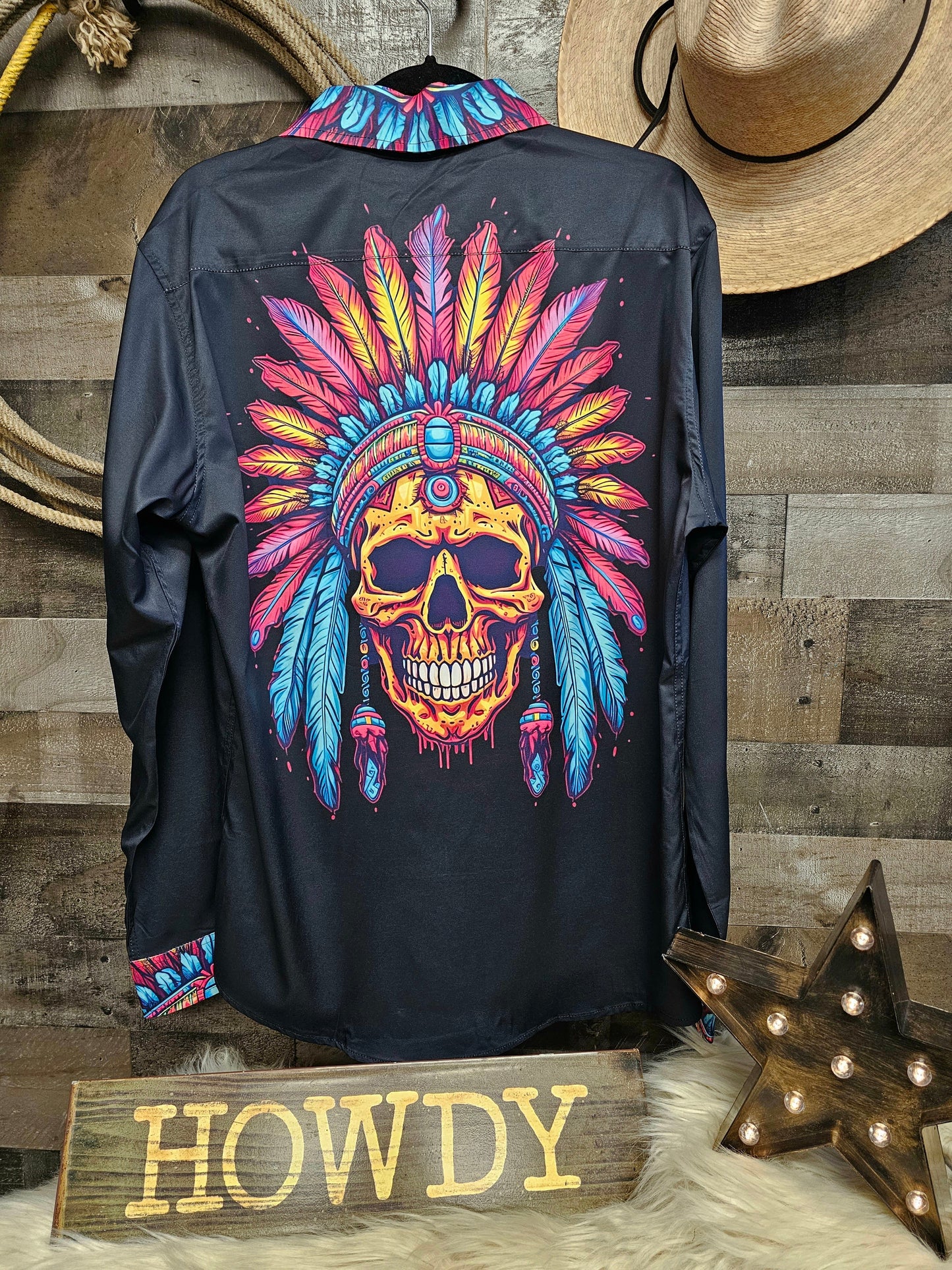 Baha Ranch Indian Skull Unisex Western Button Up Shirt