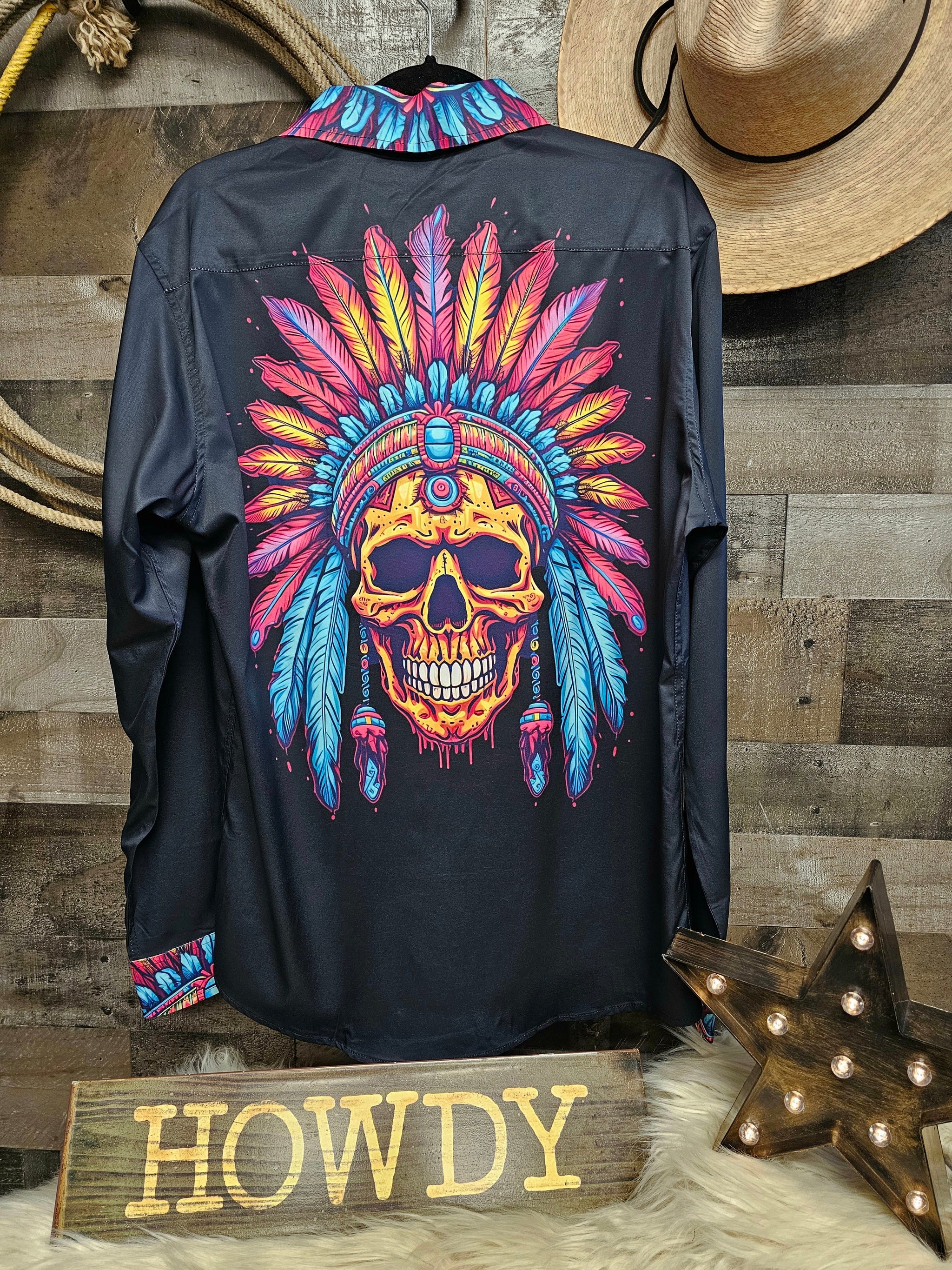 Baha Ranch Indian Skull Unisex Western Button Up Shirt