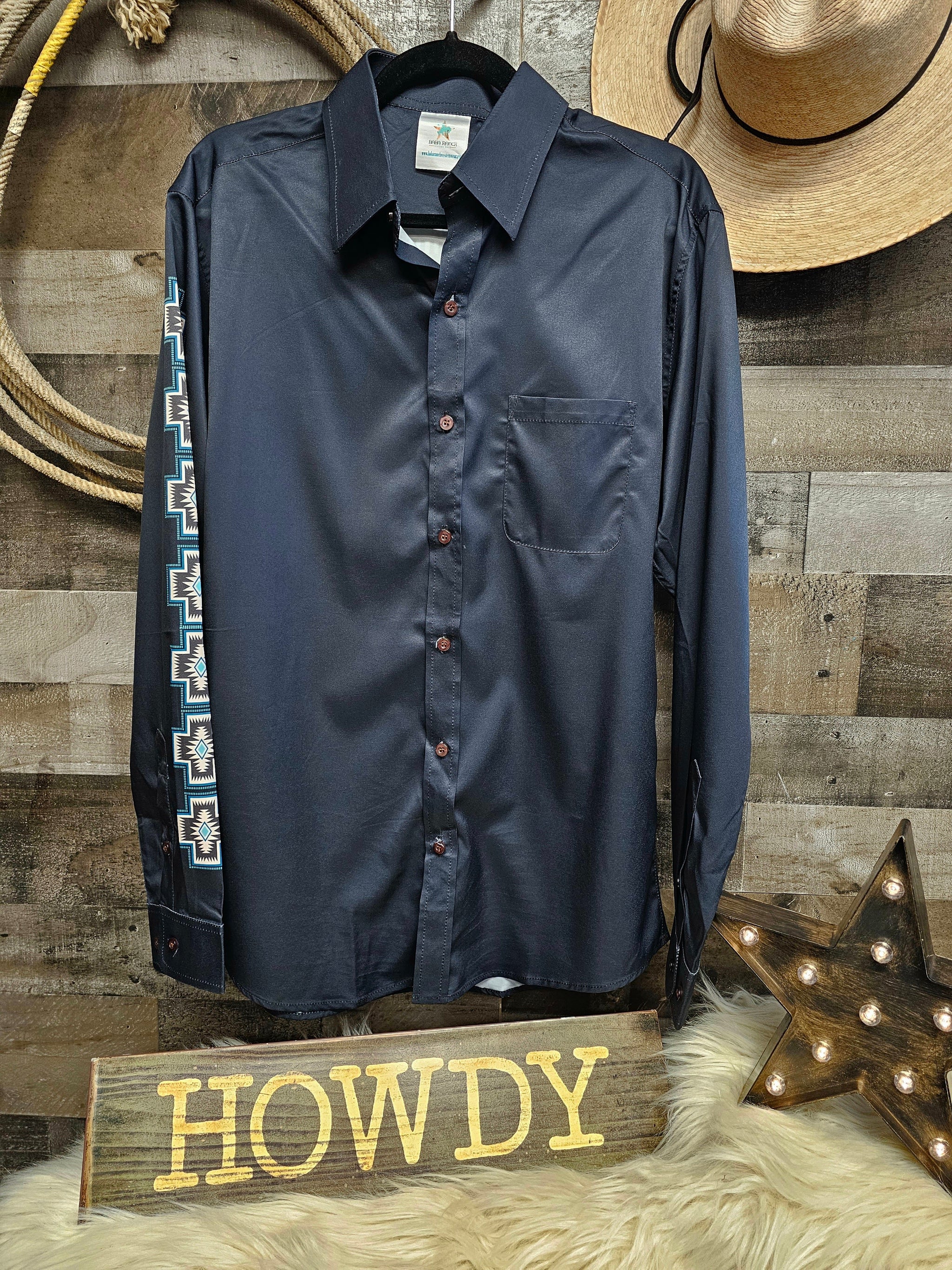 Baha Ranch Southwestern Cross Unisex Western Button Up