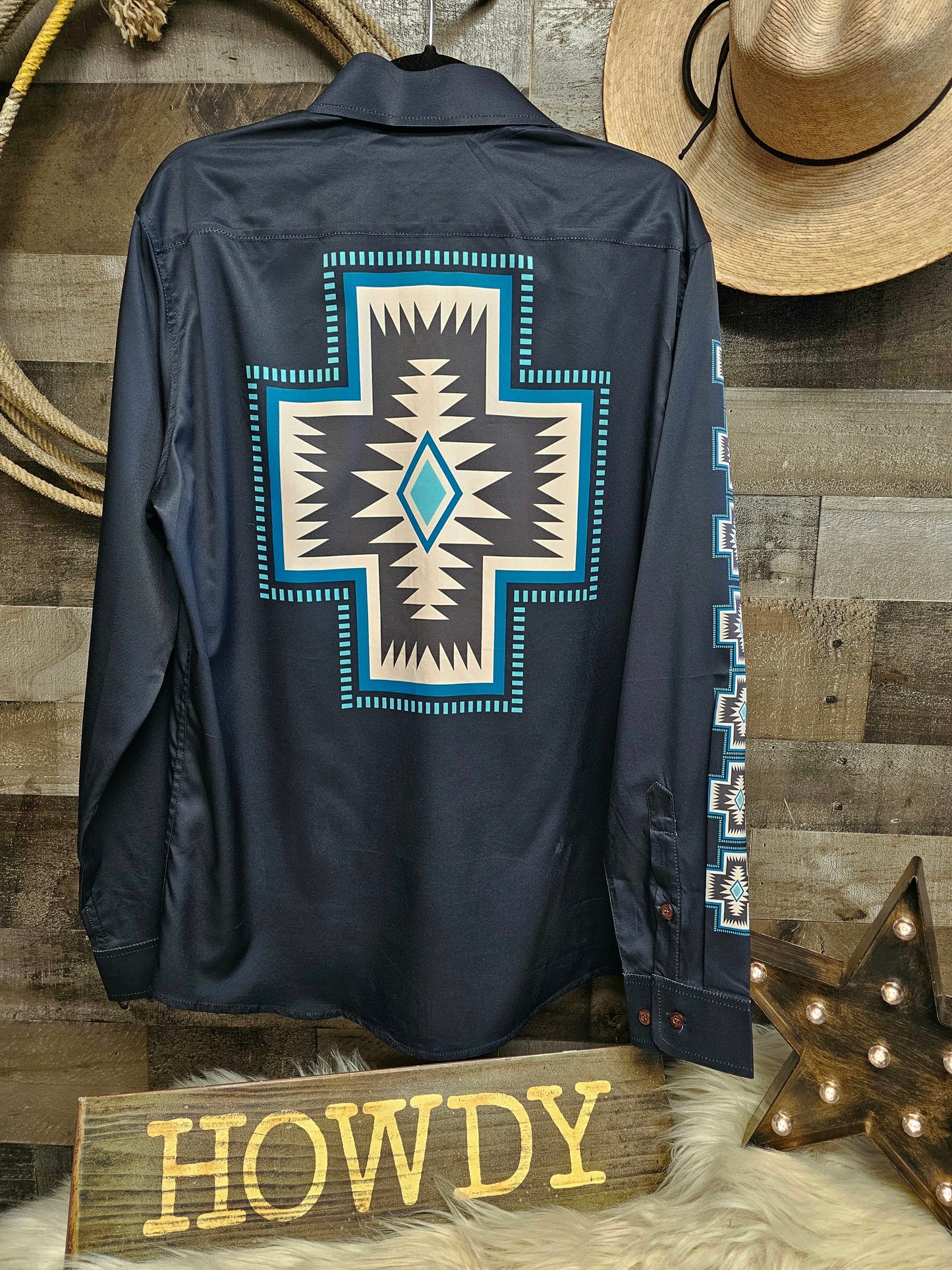 Baha Ranch Southwestern Cross Unisex Western Button Up