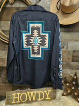 Baha Ranch Southwestern Cross Unisex Western Button Up