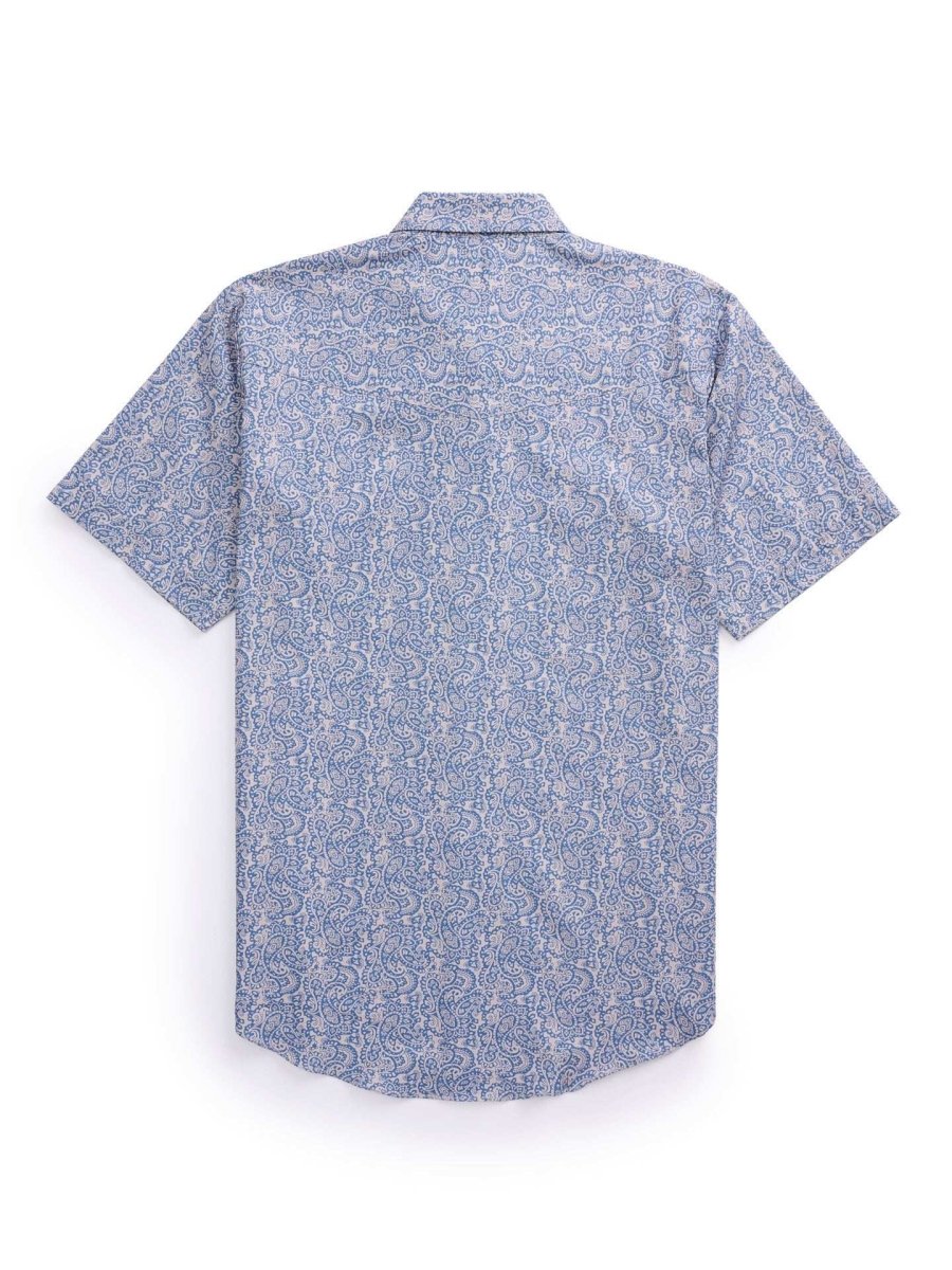 Men's Ely Cattleman Short Sleeve Paisley Print Western Snap Shirt- Navy - Ely Cattleman - Flyclothing LLC