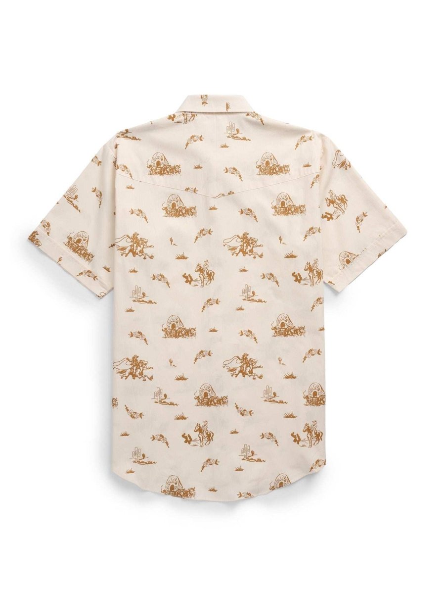 Men's Ely Cattleman Short Sleeve Cowboy Print Western Snap Shirt- Spice & Ecru - Ely Cattleman - Flyclothing LLC