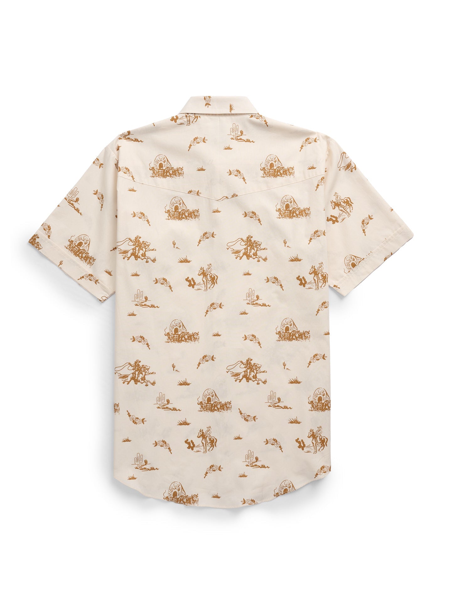Men's Ely Cattleman Short Sleeve Cowboy Print Western Snap Shirt- Spice & Ecru