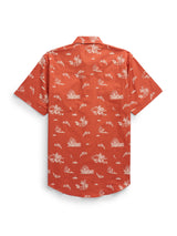 Men's Ely Cattleman Short Sleeve Cowboy Print Western Snap Shirt- Spice & Ecru