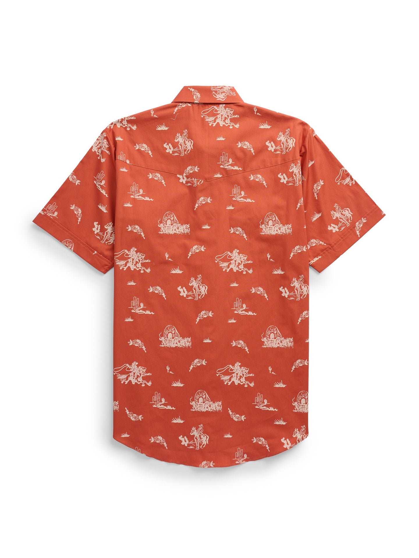 Men's Ely Cattleman Short Sleeve Cowboy Print Western Snap Shirt- Spice & Ecru