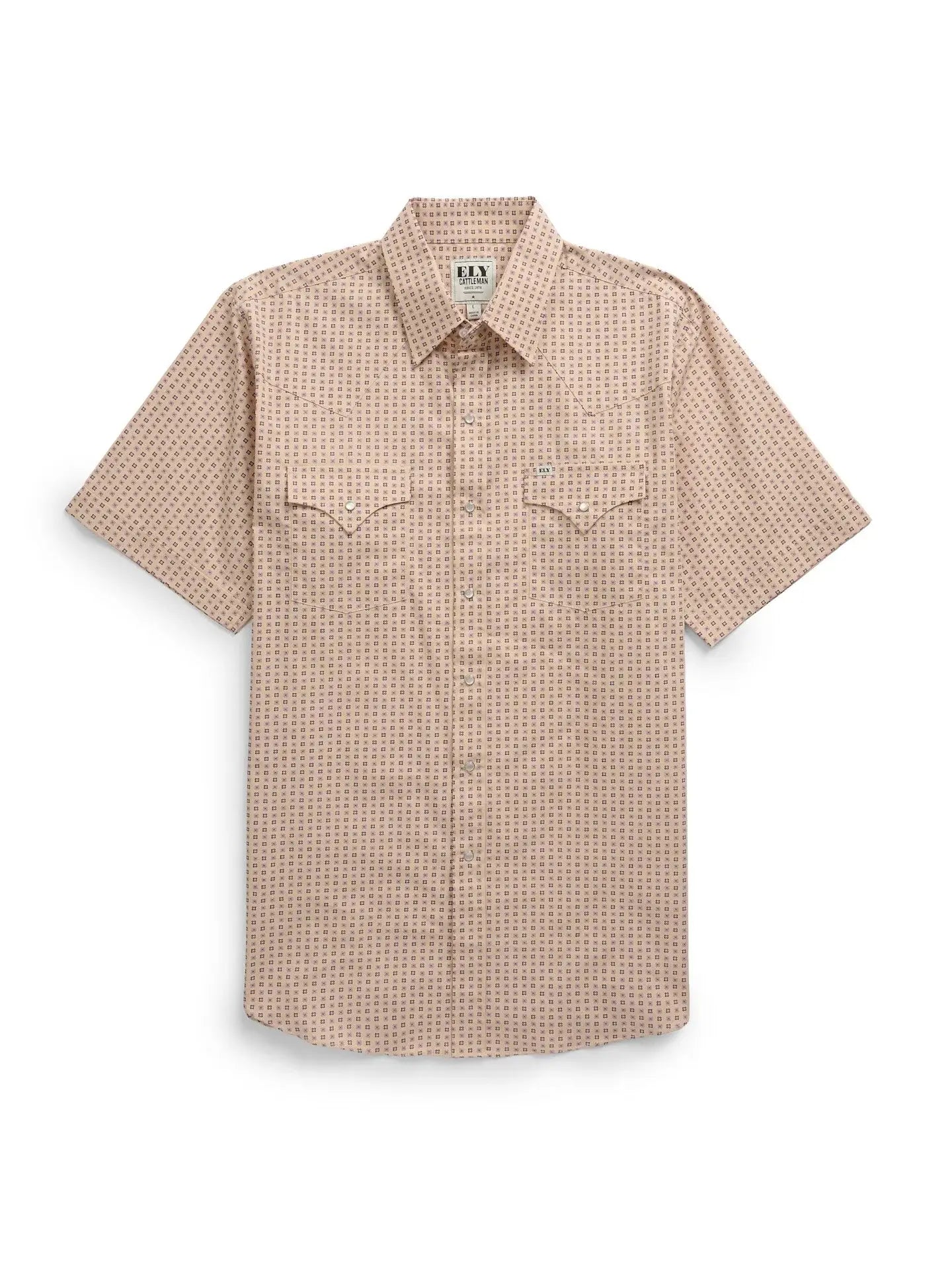Men's Ely Cattleman Short Sleeve Geo Print Western Snap Shirt- Tan - Ely Cattleman - Flyclothing LLC