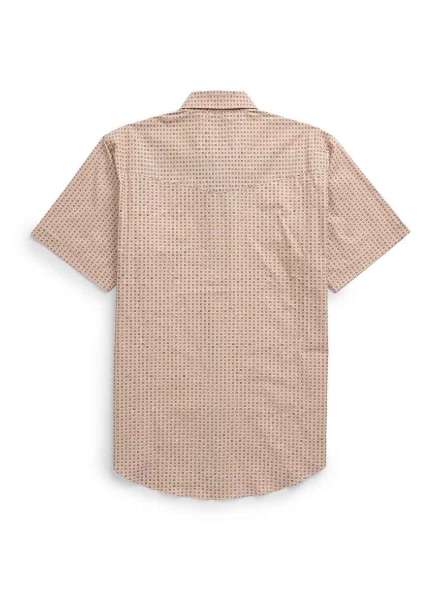 Men's Ely Cattleman Short Sleeve Geo Print Western Snap Shirt- Tan & White - Ely Cattleman - Flyclothing LLC