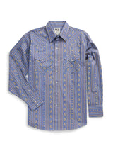 Men's Ely Cattleman Long Sleeve Wallpaper Floral Print Western Snap Shirt- Denim Blue - Ely Cattleman - Flyclothing LLC