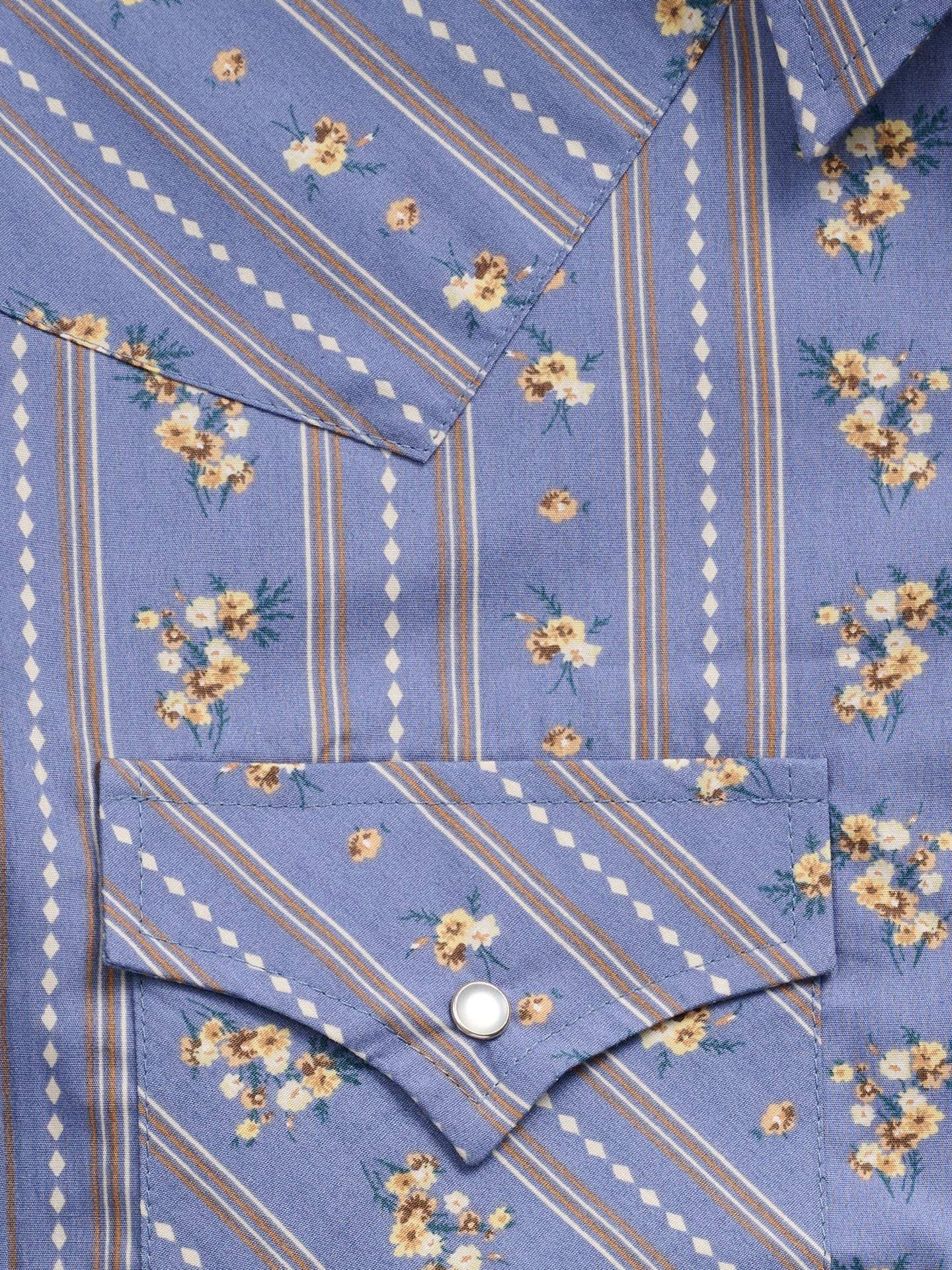 Men's Ely Cattleman Long Sleeve Wallpaper Floral Print Western Snap Shirt- Denim Blue - Ely Cattleman - Flyclothing LLC