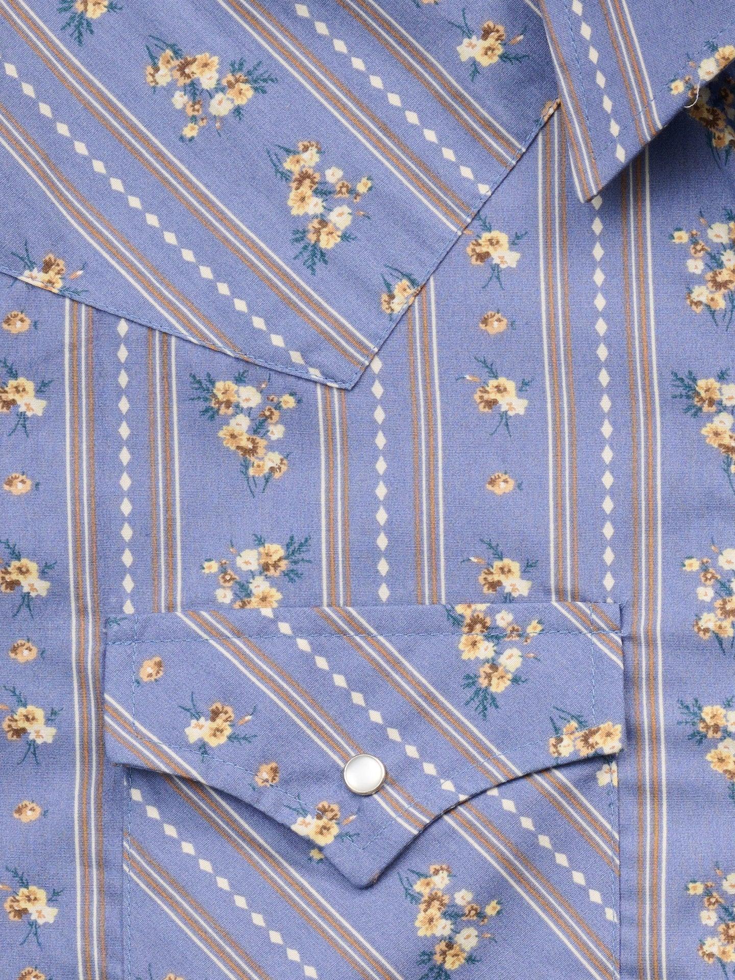 Men's Ely Cattleman Short Sleeve Wallpaper Floral Print Western Snap Shirt- Denim Blue - Ely Cattleman - Flyclothing LLC