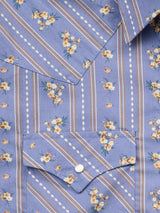 Men's Ely Cattleman Short Sleeve Wallpaper Floral Print Western Snap Shirt- Denim Blue