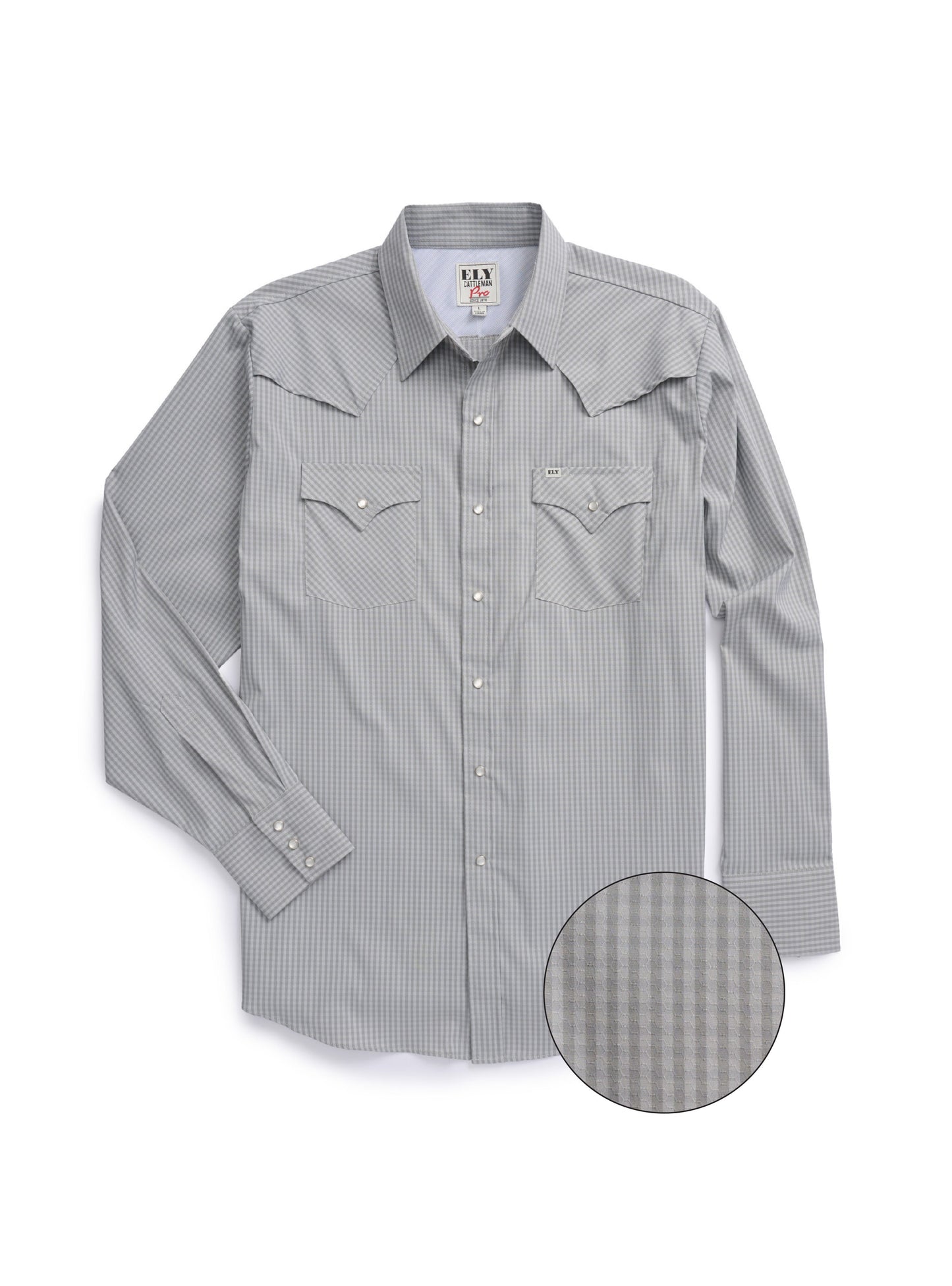 Men's Ely Cattleman Pro Long Sleeve Stretch Vented Western Shirt- Gray Check