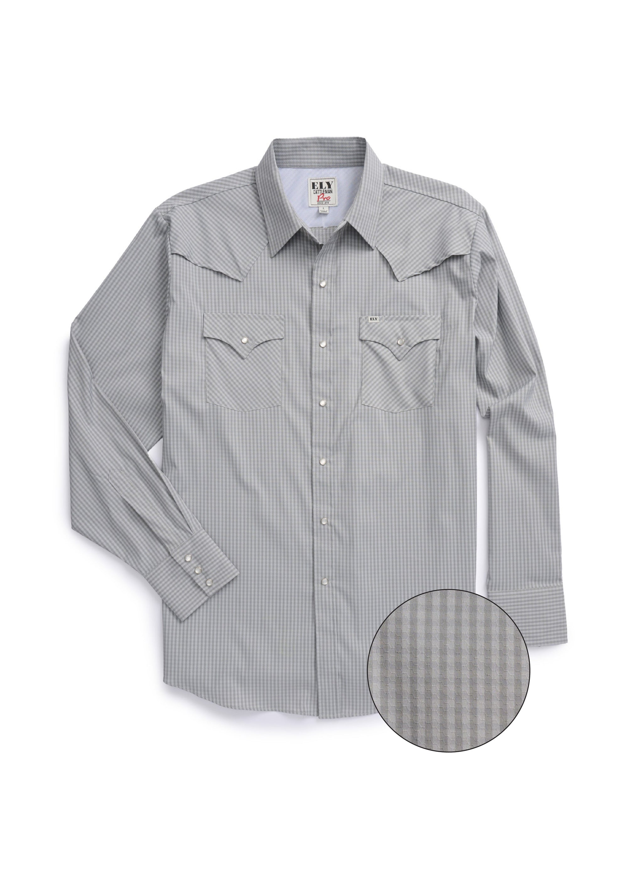 Men's Ely Cattleman Pro Long Sleeve Stretch Vented Western Shirt- Gray Check
