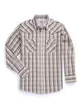 Men's Ely Cattleman Pro Long Sleeve Stretch Vented Western Shirt- Tan Plaid - Ely Cattleman