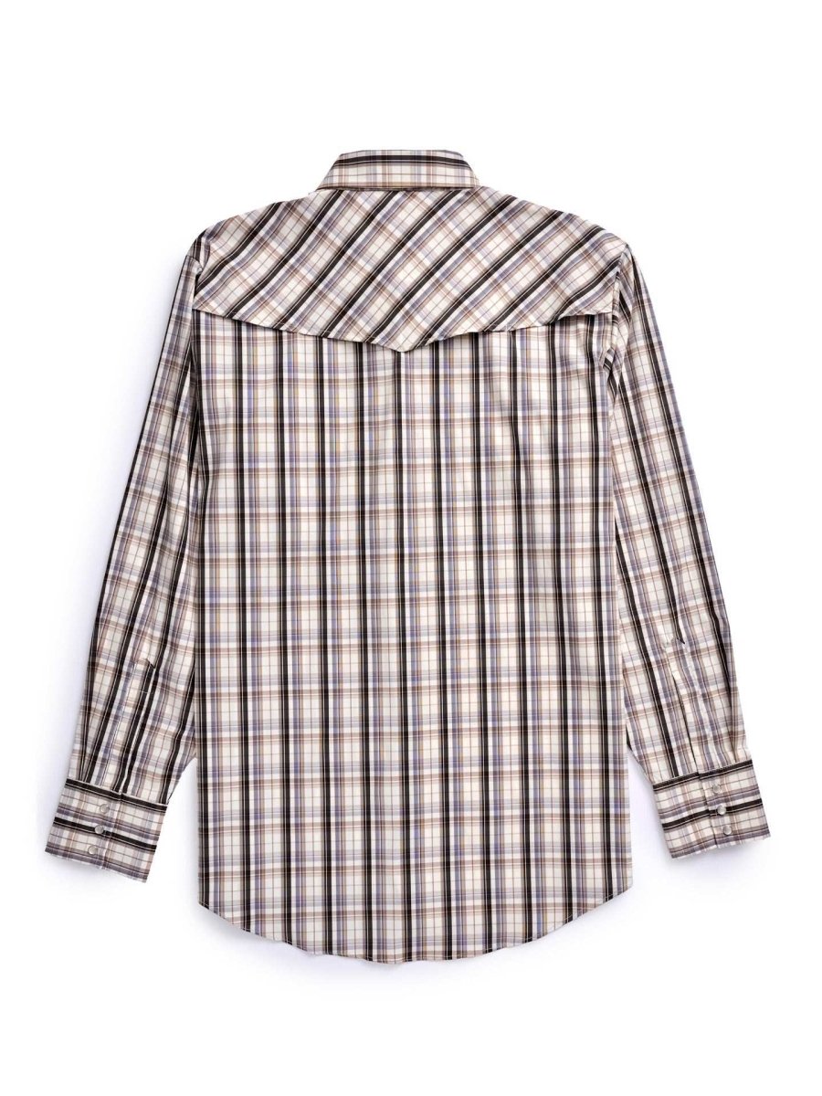 Men's Ely Cattleman Pro Long Sleeve Stretch Vented Western Shirt- Tan Plaid - Ely Cattleman - Flyclothing LLC