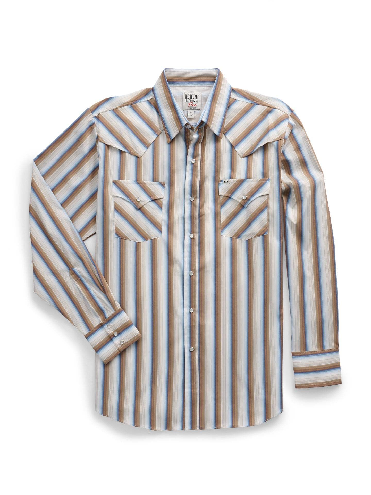 Men's Ely Cattleman Pro Long Sleeve Stretch Vented Western Shirt- Ecru Stripe - Ely Cattleman - Flyclothing LLC