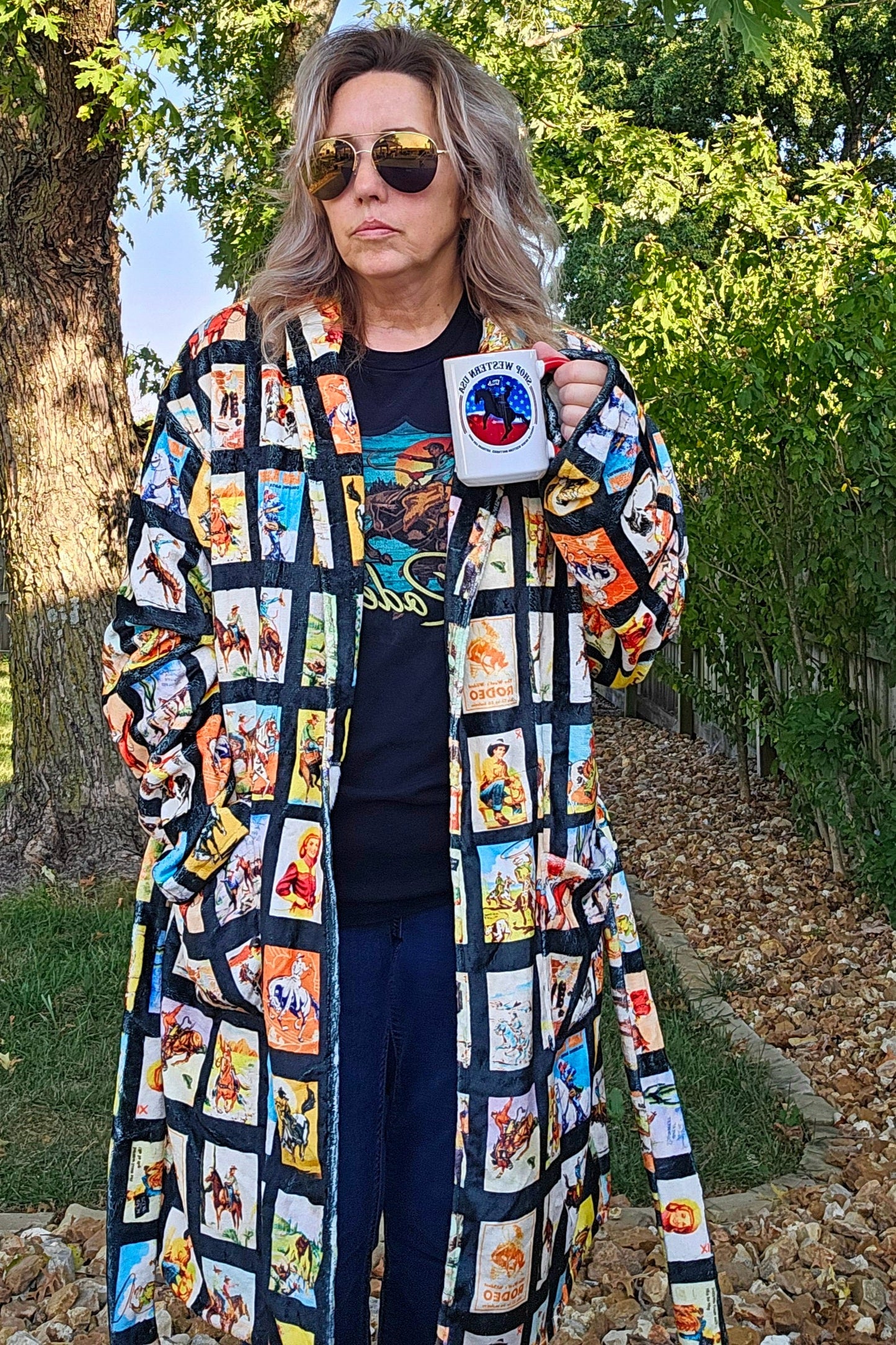 Baha Ranch Vintage Cowboy Collage Western Robe - Baha Ranch Western Wear - Flyclothing LLC