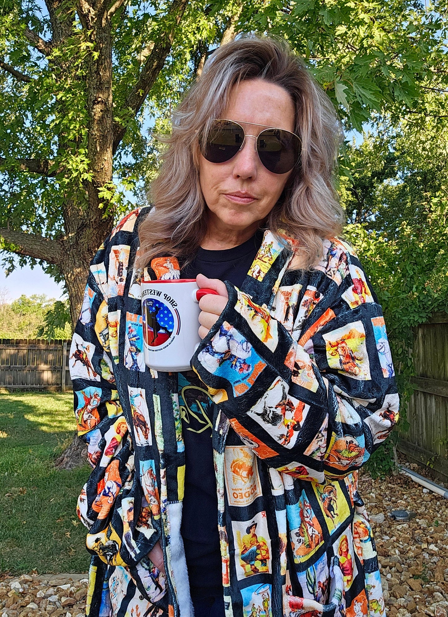 Baha Ranch Vintage Cowboy Collage Western Robe - Baha Ranch Western Wear - Flyclothing LLC