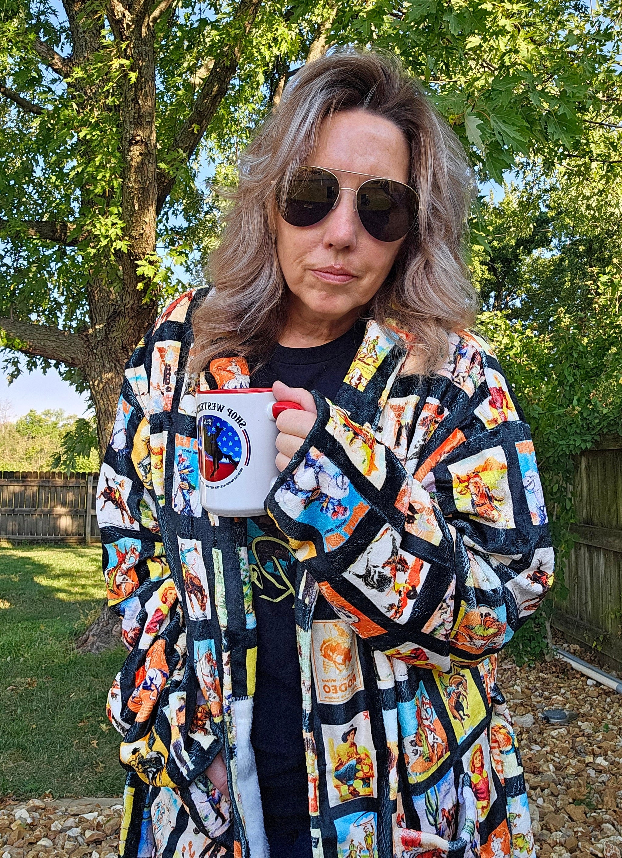 Baha Ranch Vintage Cowboy Collage Western Robe - Baha Ranch Western Wear - Flyclothing LLC