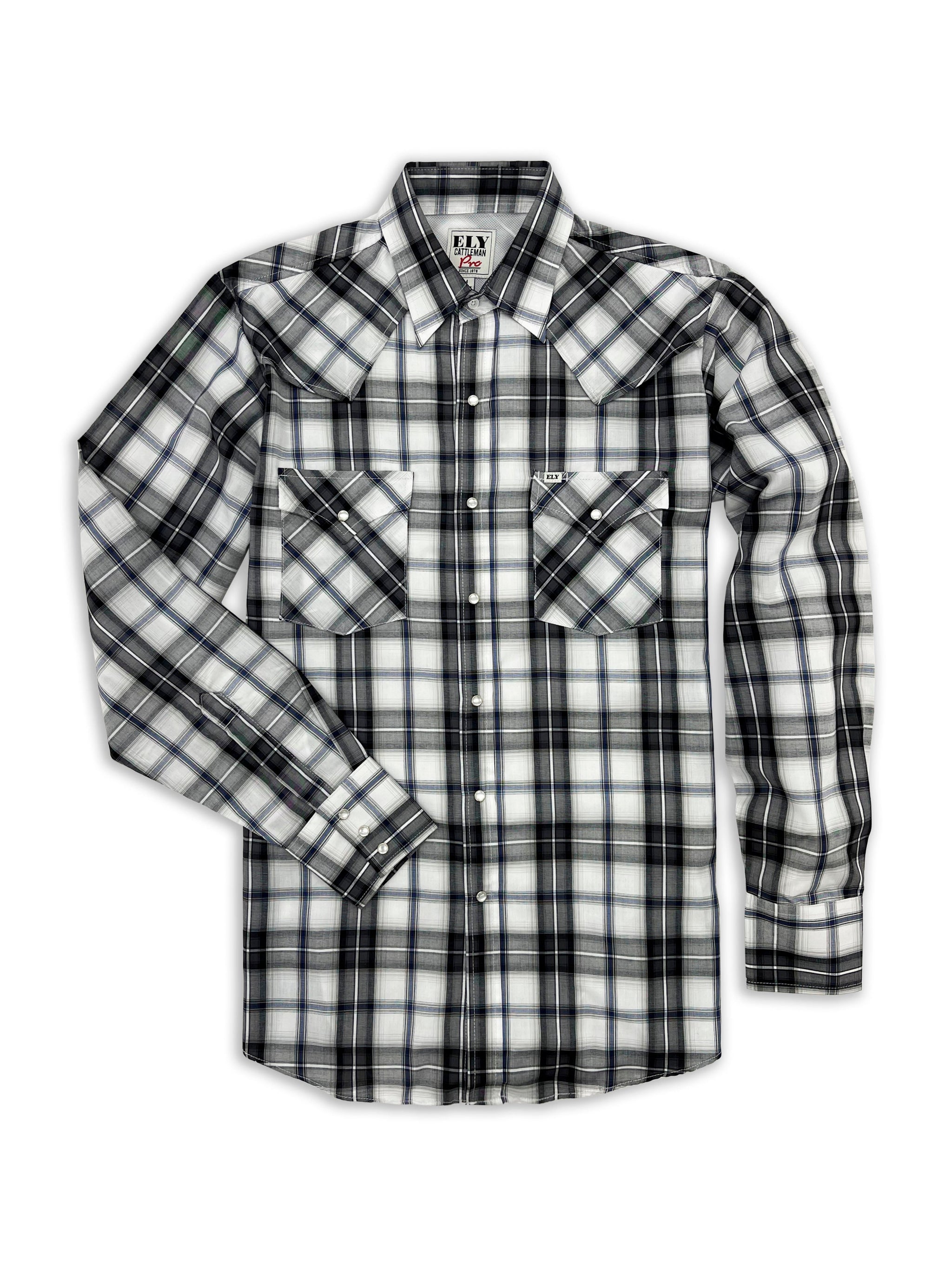 Men's Ely Cattleman Pro Long Sleeve Plaid Vented Western Shirt