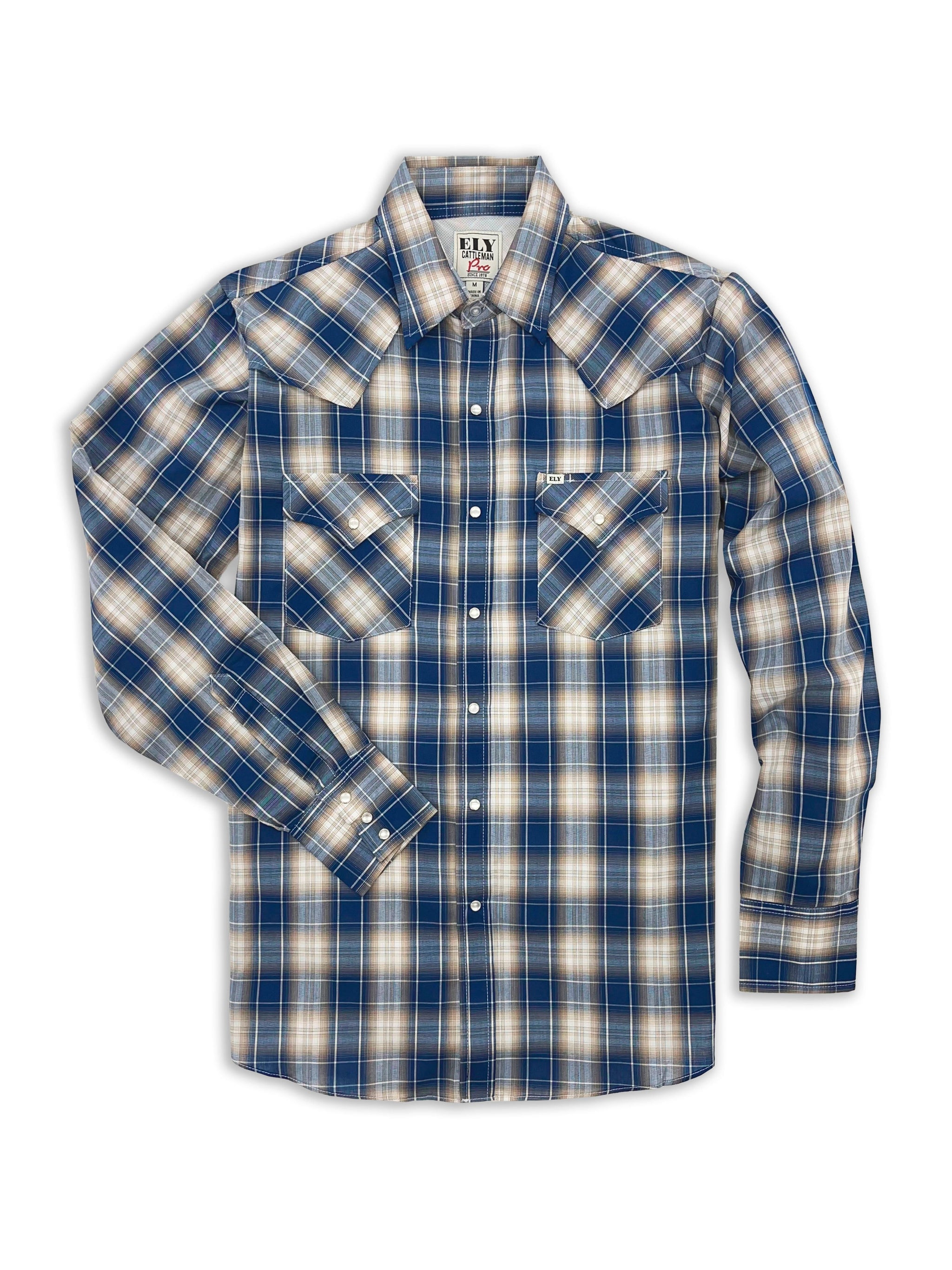 Men's Ely Cattleman Pro Long Sleeve Plaid Vented Western Shirt