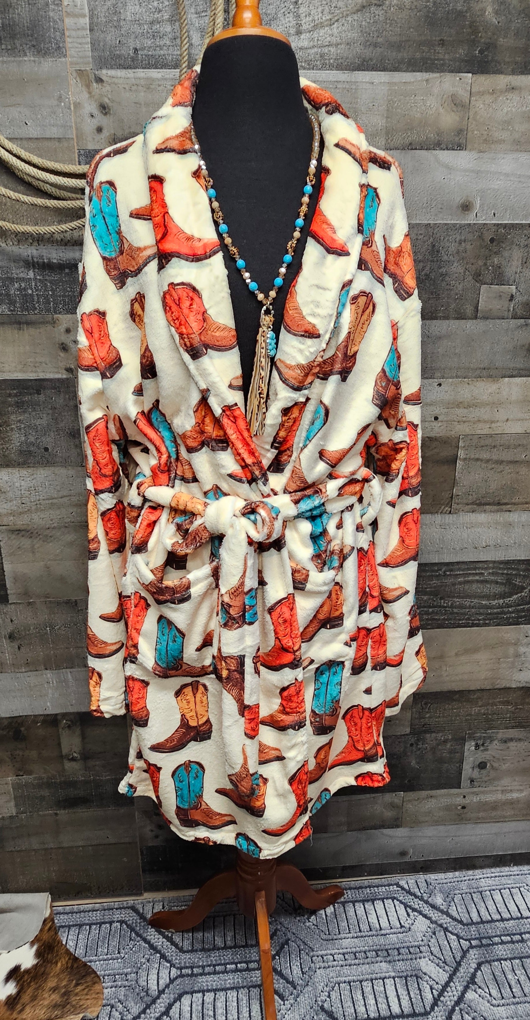 Baha Ranch Got My Boots Western Bath Robe - Baha Ranch Western Wear - Flyclothing LLC