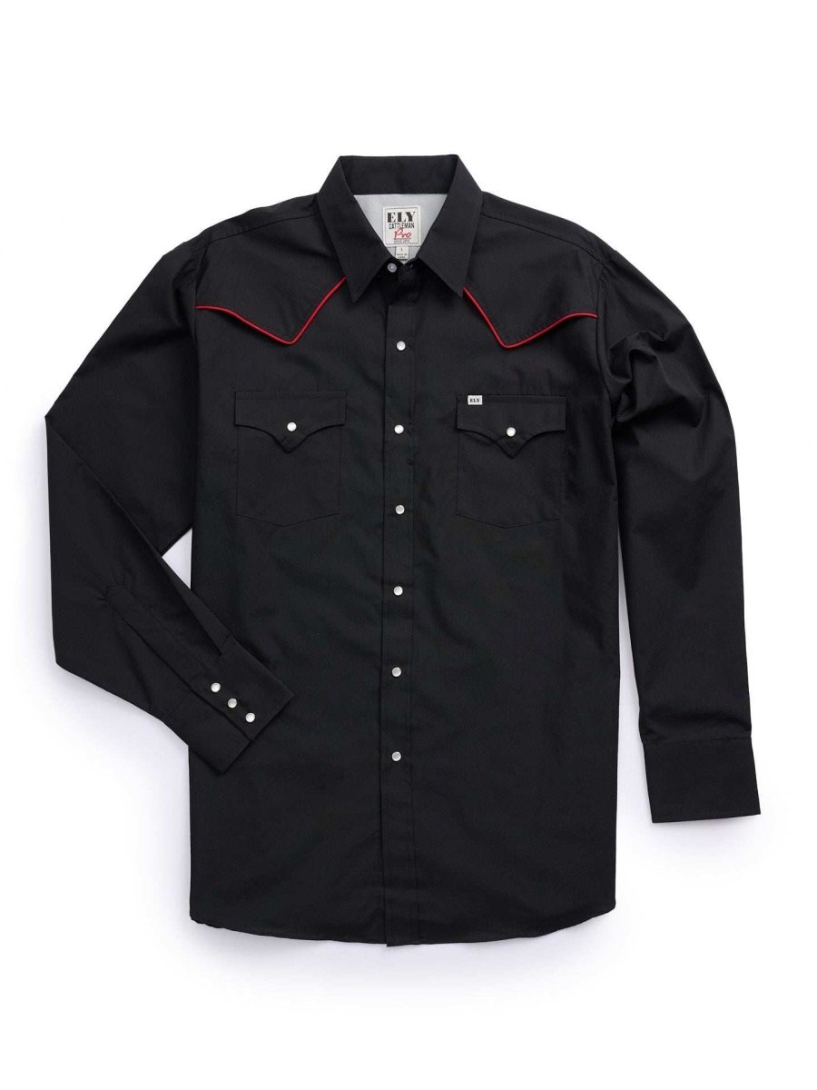 Men's Ely Cattleman Pro Long Sleeve Solid w/ Piping Vented Western Shirt - Ely Cattleman - Flyclothing LLC