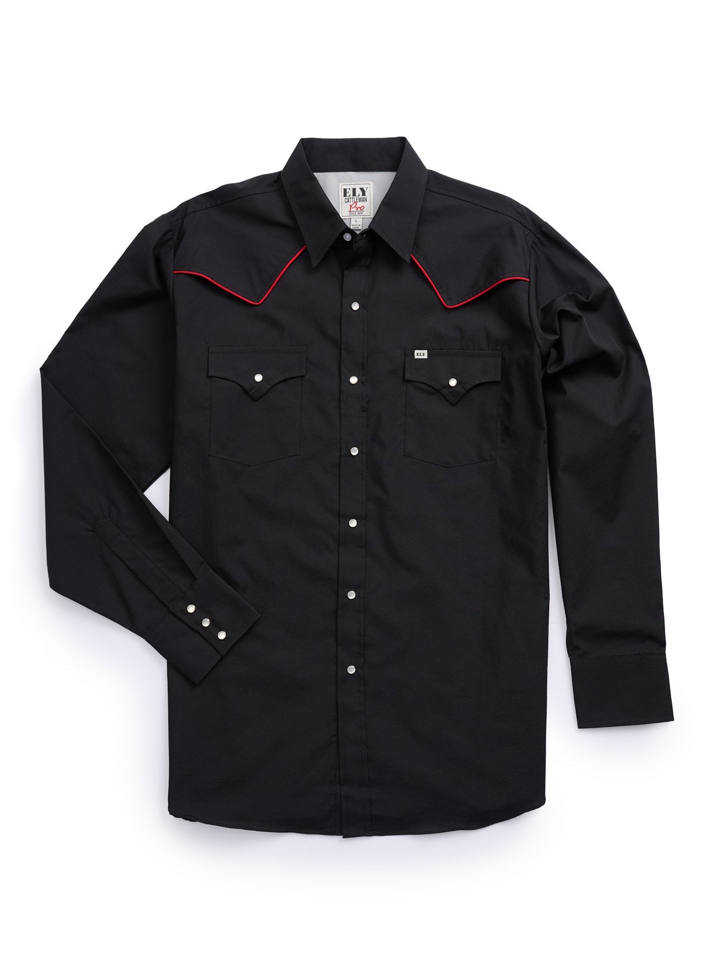 Men's Ely Cattleman Pro Long Sleeve Solid w/ Piping Vented Western Shirt