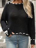 Dropped Shoulder Long Sleeve Sweater - Trendsi