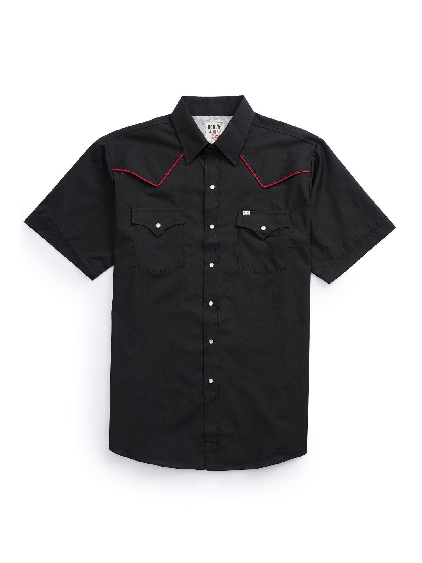 Men's Ely Cattleman Pro Short Sleeve Solid w/ Piping Vented Western Shirt
