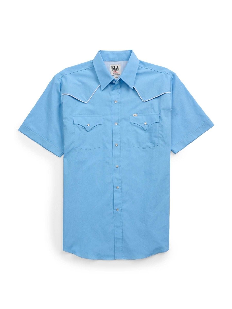 Men's Ely Cattleman Pro Short Sleeve Solid w/ Piping Vented Western Shirt - Ely Cattleman - Flyclothing LLC