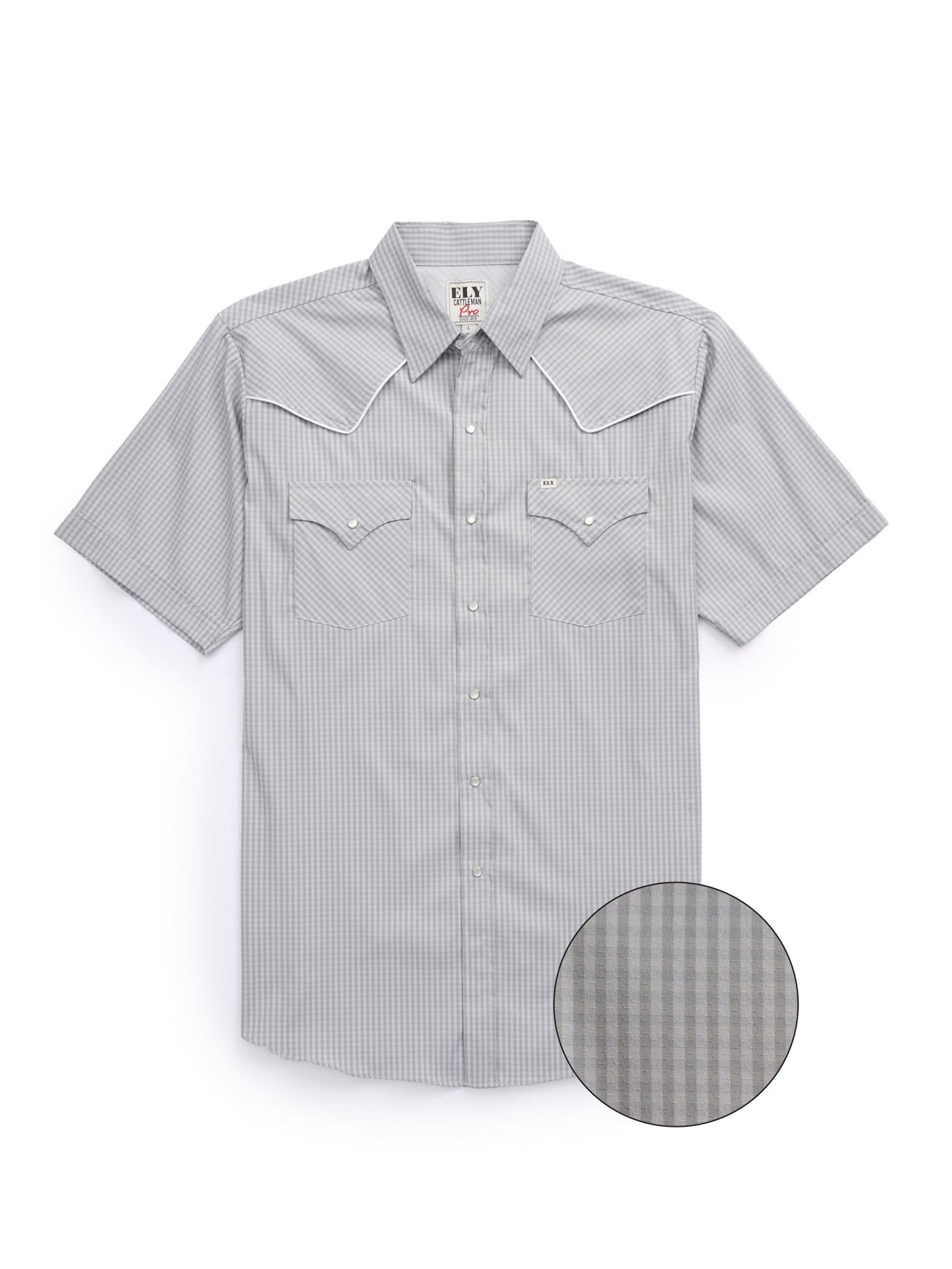 Men's Ely Cattleman Pro Short Sleeve Stretch Solid w/ Piping Vented Western Shirt