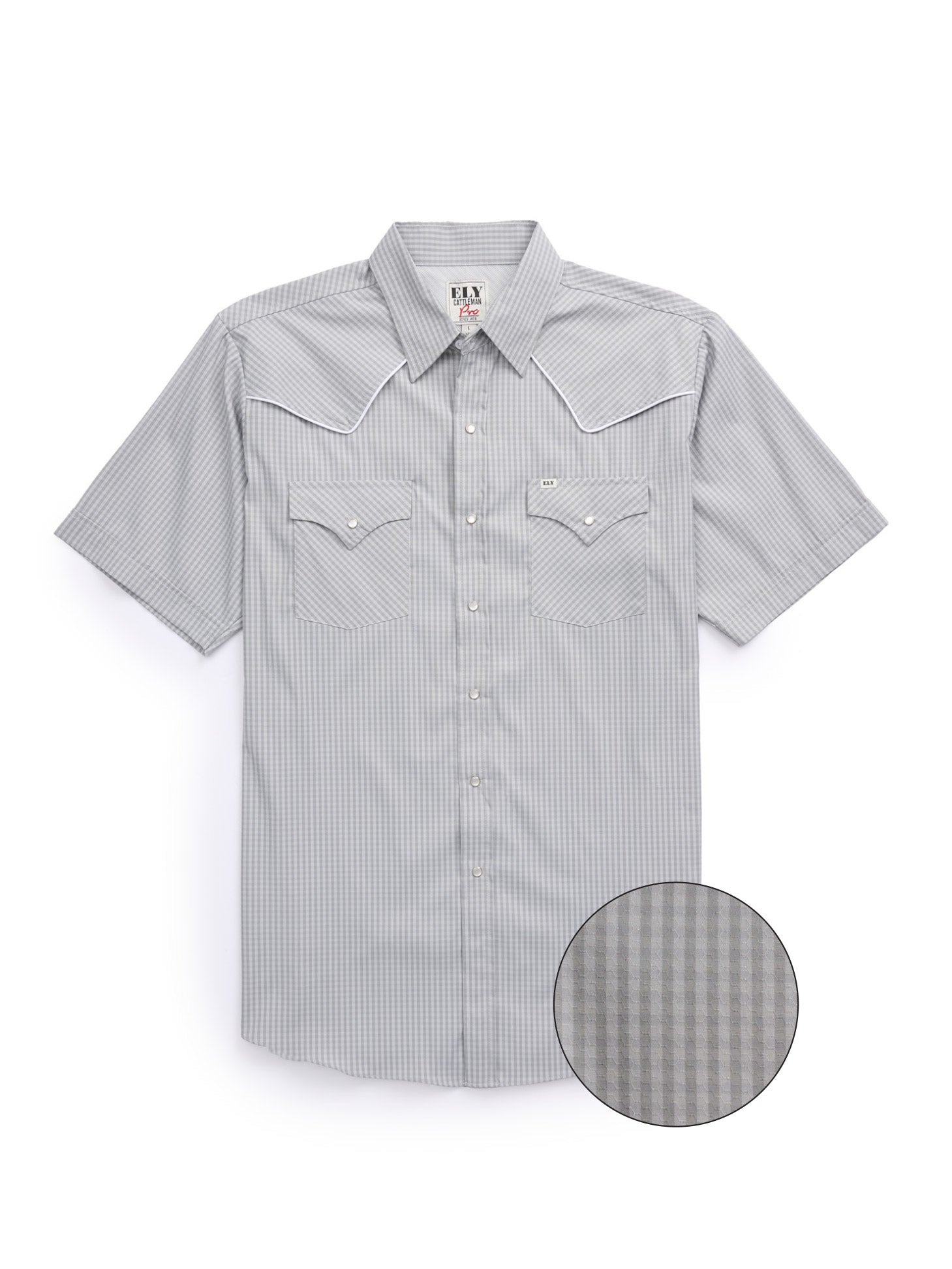 Men's Ely Cattleman Pro Short Sleeve Stretch Solid w/ Piping Vented Western Shirt