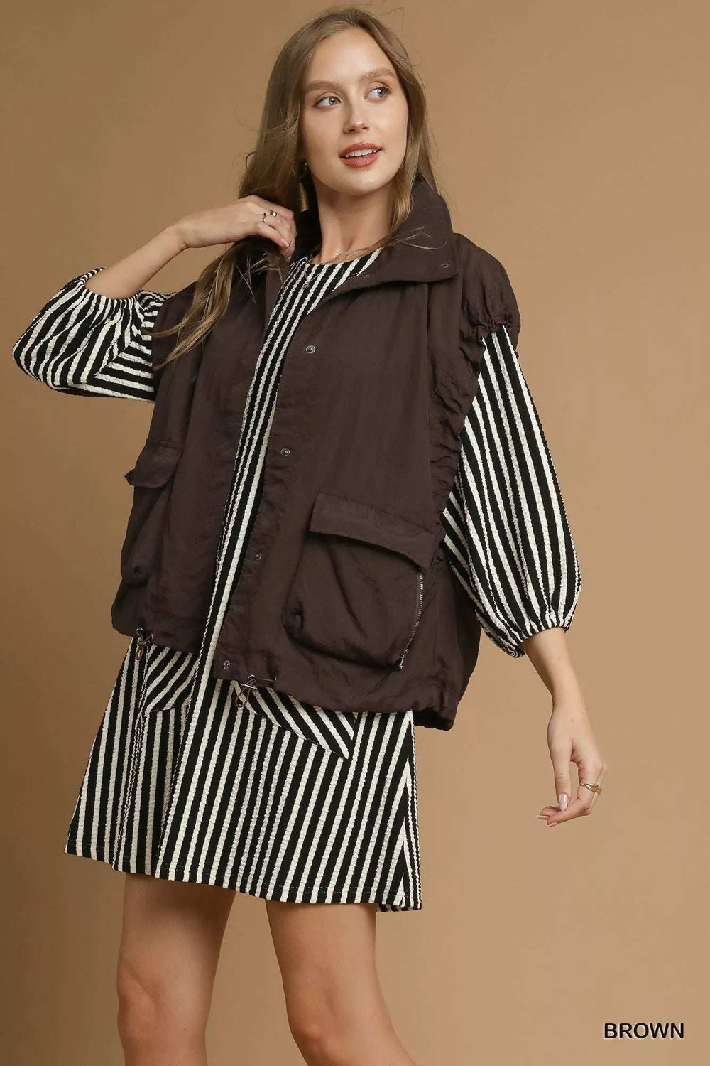 Umgee Nylon Vest with Pockets - Trendsi - Flyclothing LLC