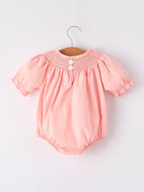 Girls Horse Smocking Embroidered Coral Romper - Rylee Faith Designs - Flyclothing LLC