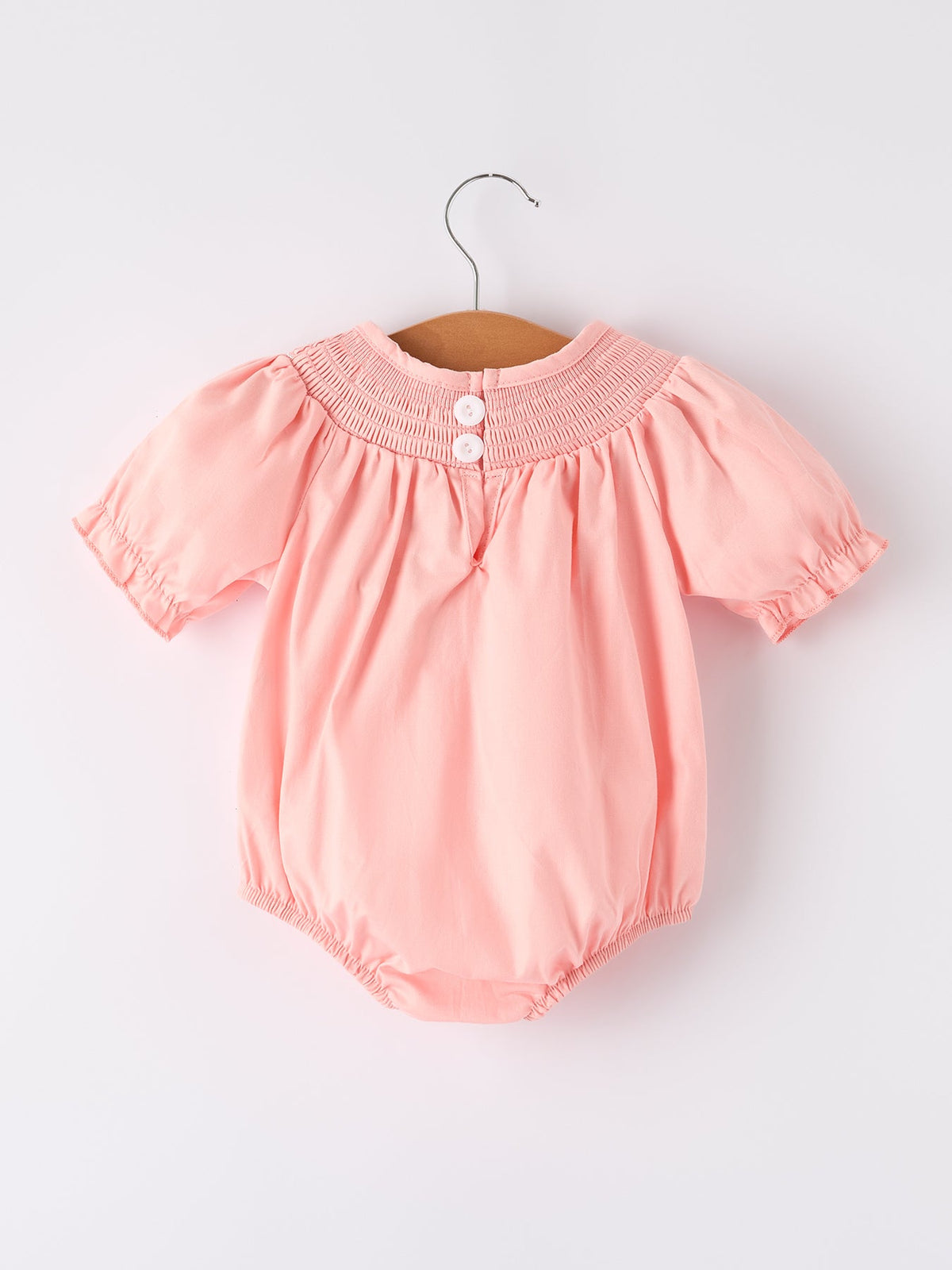 Girls Horse Smocking Embroidered Coral Romper - Rylee Faith Designs - Flyclothing LLC