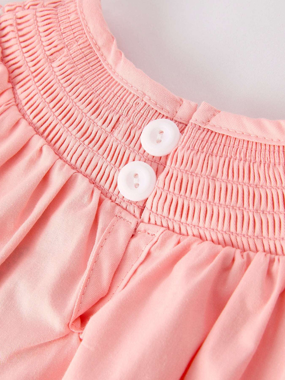 Girls Horse Smocking Embroidered Coral Romper - Rylee Faith Designs - Flyclothing LLC