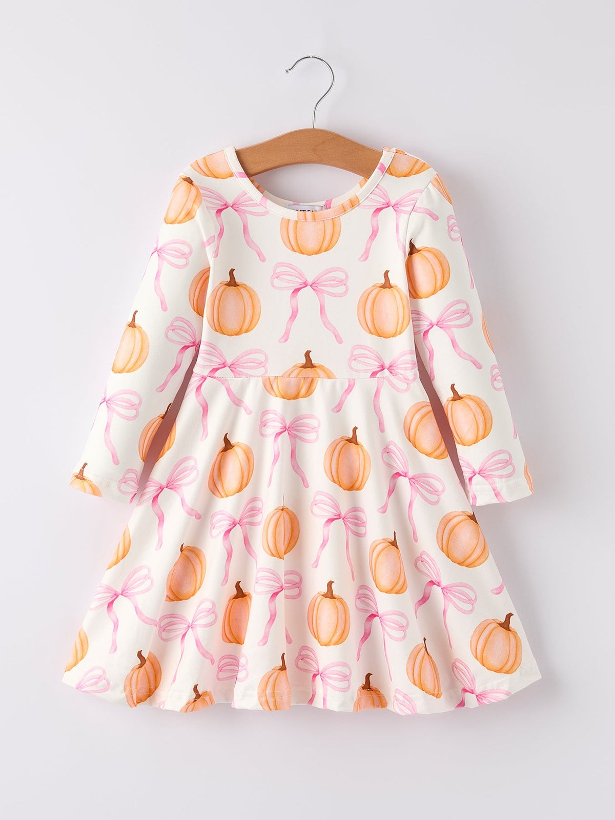 Fall Halloween & Thanksgiving Pumpkin Bow Print Long Sleeve Dress - Rylee Faith Designs - Flyclothing LLC