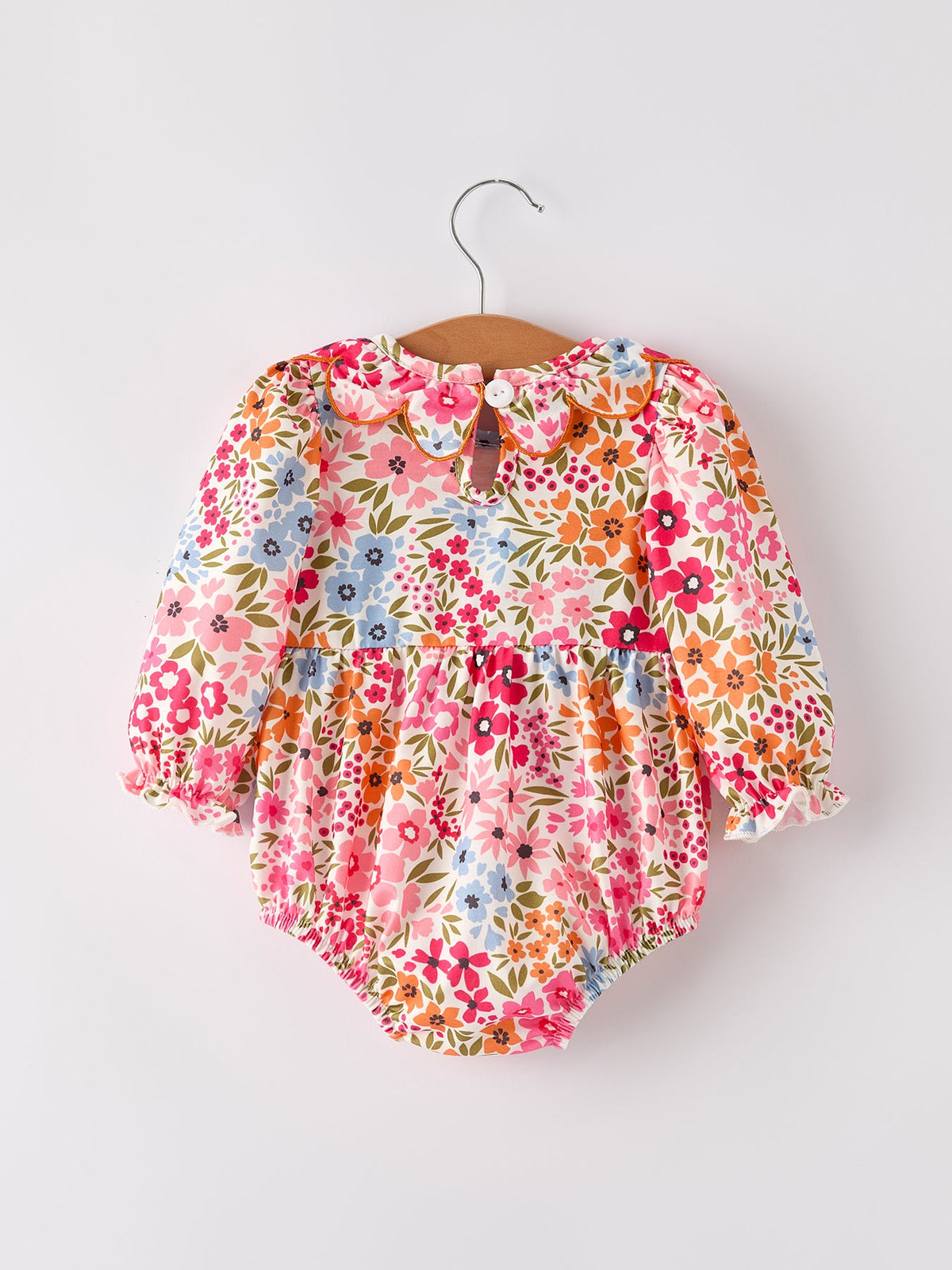 Fall Halloween & Thanksgiving Pumpkin Bow Smock Embroidered Floral Baby Girl Romper - Rylee Faith Designs - Flyclothing LLC