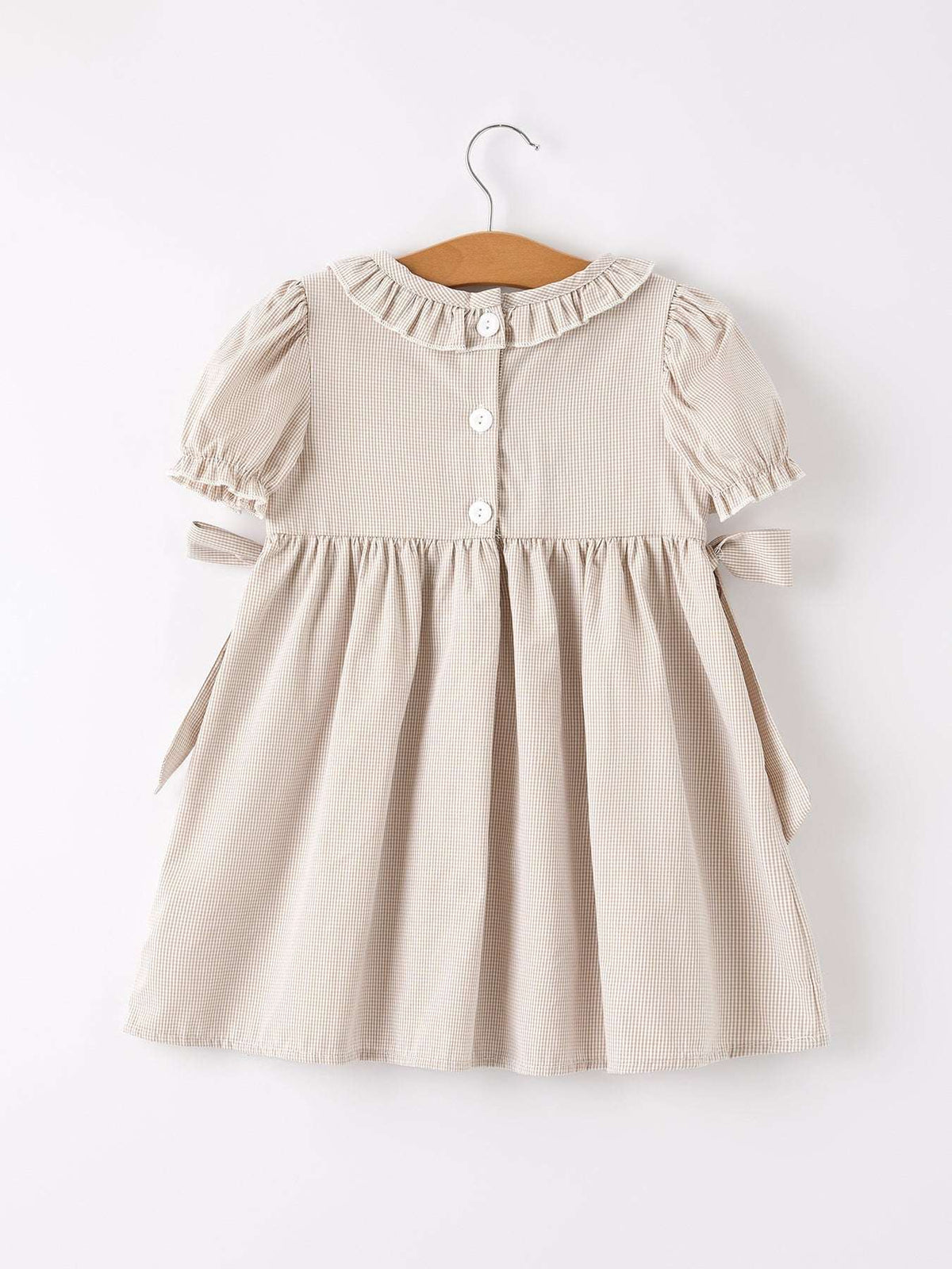 Fall Thanksgiving Pumpkin Embroidery Smock Plaid Girls Dress