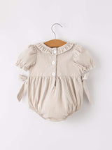 Fall Halloween & Thanksgiving Pumpkin Embroidery Smock Plaid Baby Girl Romper