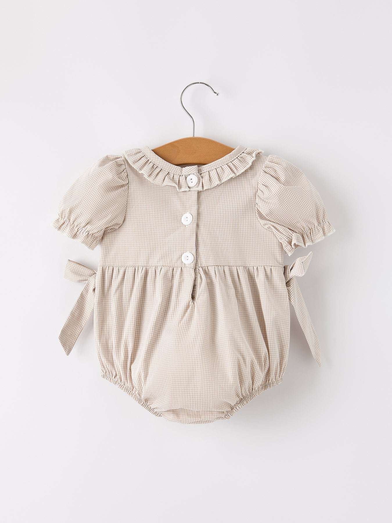 Fall Halloween & Thanksgiving Pumpkin Embroidery Smock Plaid Baby Girl Romper