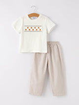 Halloween & Thanksgiving Pumpkin Smock Embroidered Plaid Boys 'Set