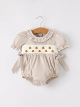 Fall Halloween & Thanksgiving Pumpkin Embroidery Smock Plaid Baby Girl Romper - Rylee Faith Designs - Flyclothing LLC