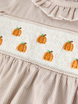 Fall Halloween & Thanksgiving Pumpkin Embroidery Smock Plaid Baby Girl Romper - Rylee Faith Designs - Flyclothing LLC