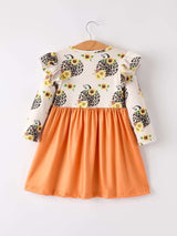 Thanksgiving Pumpkin Leopard Floral Print Girls Dress
